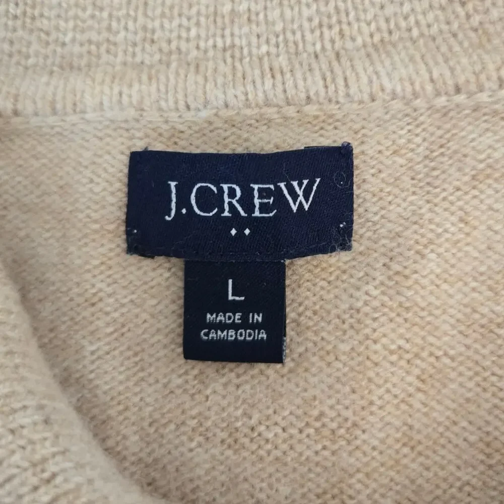 Modern Minimalist Light Academia J. Crew Beige Wool‑Blend Collared Sweater L